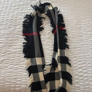 Burberry Black and White Checkered Scarf with Red Highlights